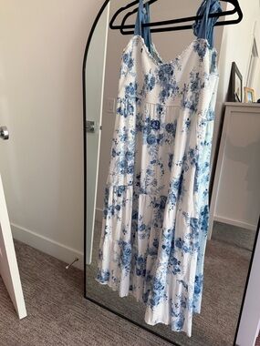ARULA White Maxi Dress with Blue Floral Print